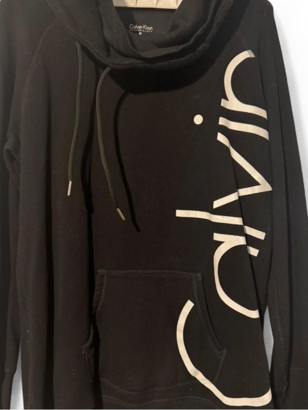 Calvin Klein Women's Performance Funnel Neck Sweatshirt in Black Size XL